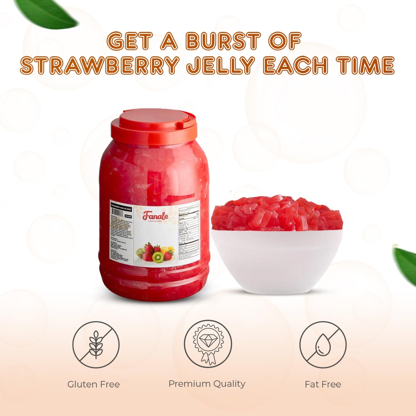 New Fanale Coconut Jelly Topping nata de coco for Boba Tea | Ice Cream | Yogurt | Smoothie | Milk Tea | Desserts Strawberry, 8.3 pound (Pack of 4) | JEL008-CS