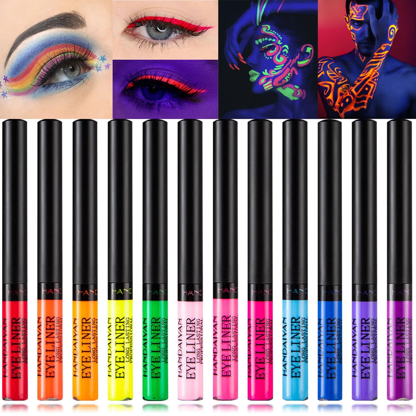 12 Colors Matte Liquid Eyeliner Set UV Glow Rainbow Colorful Neon Eyeliner Pencil Pigmented Waterproof Smudgeproof Long Lasting Gel Eye Liner Eye Makeup Kit for Women