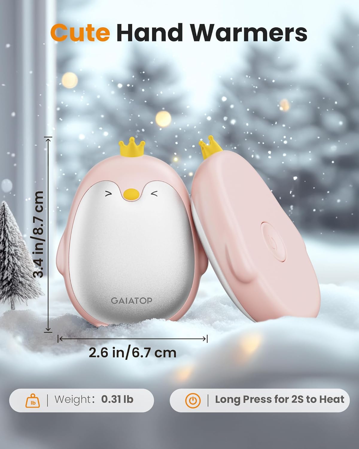 Gaiatop Magnetic Hand Warmers Rechargeable 2 Pack, 3 Settings Pocket-Sized Cute Penguin, Fast Hot Hands Reusable Portable Electric Heater for Camping Hunting Golf, Gifts for Women Men