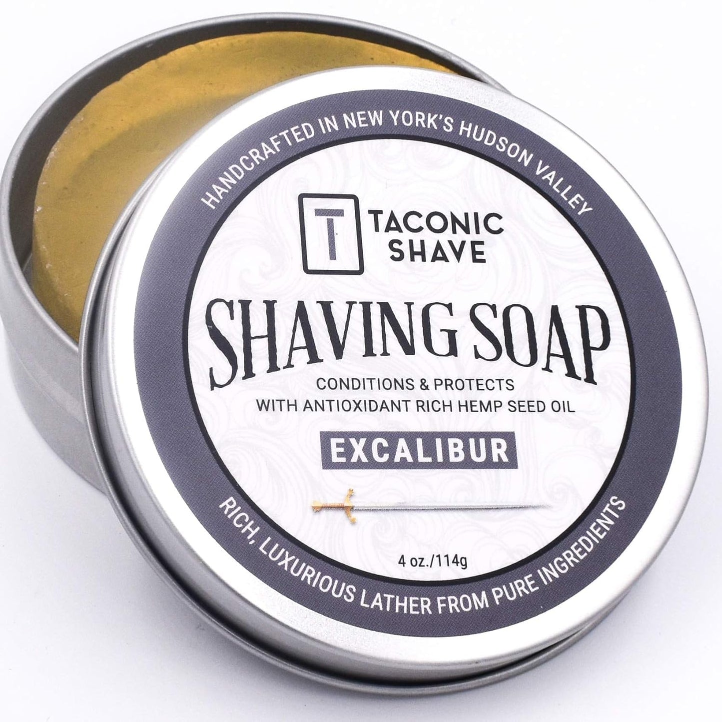 Taconic Shave Excalibur Scent Shaving Soap – Clean Masculine Cologne Aroma – Barbershop Quality Lather Puck with Natural Oils – Smooth Glide – Handmade in USA
