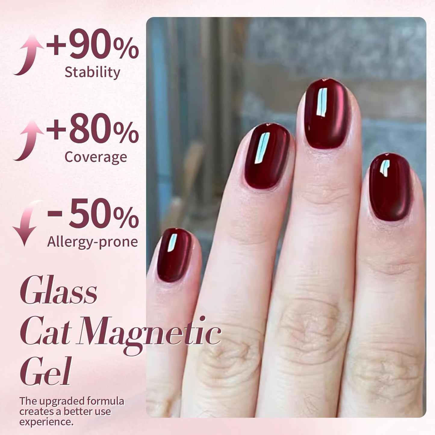 BORN PRETTY Cat Magnetic Eye Gel Nail Polish,Red Wine Jelly Glass Magnetic Gel Polish Glitter Soak Off Nail Art Salon Manicure Home Gift 15ml
