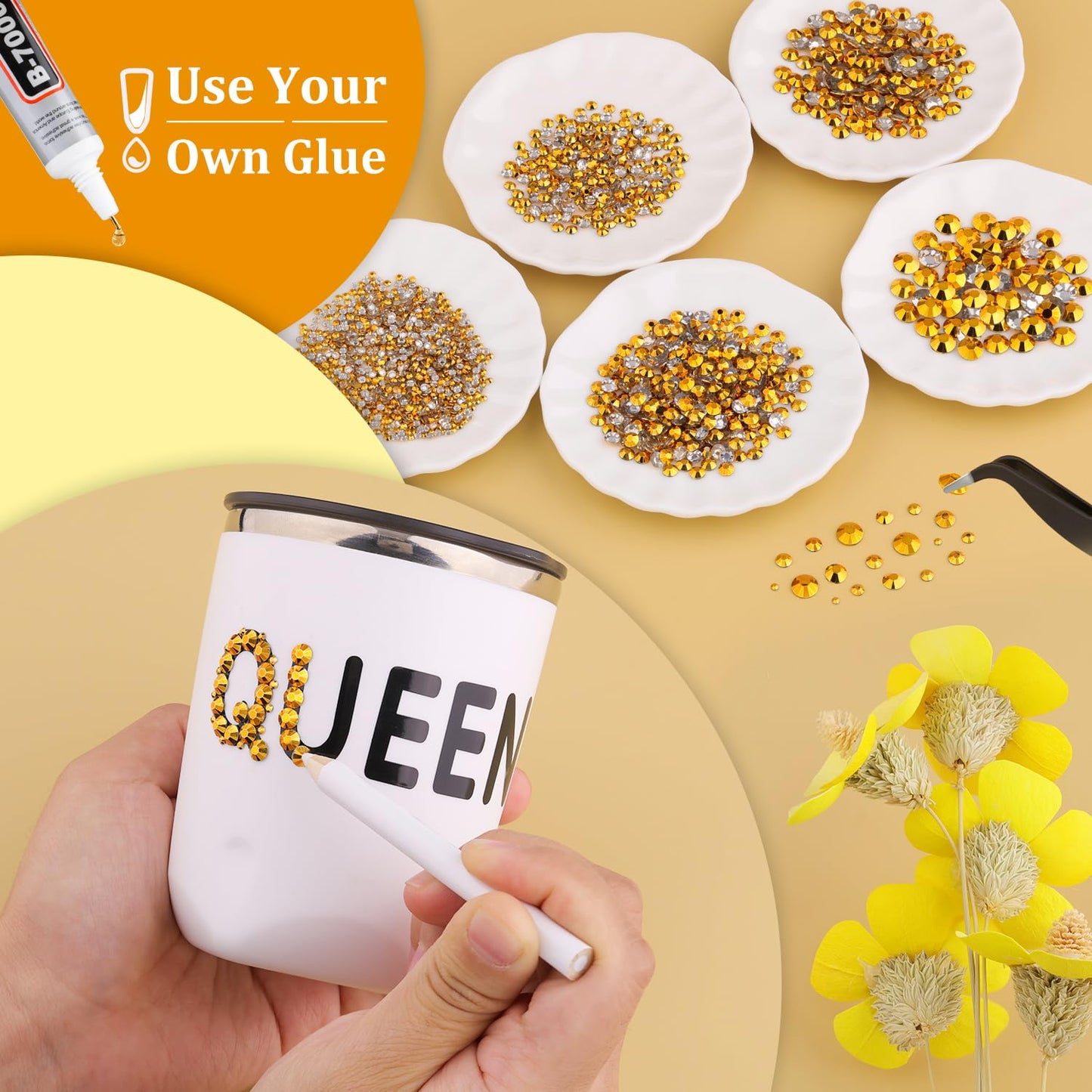 Resin Rhinestones for Crafting, 1 Box Copper Gold Multi Sizes Flatback Bedazzling Crystals for Crafts Nail Art Decoration, Non Hotfix Gems Charms for Tumbler Shoes Clothing Fabric Face Makeup