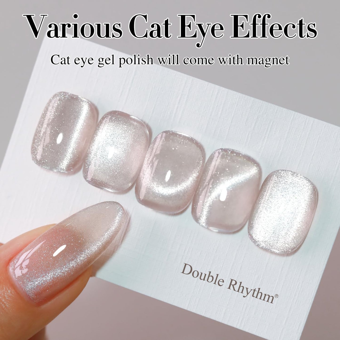 Double Rhythm Cat Eye Gel Polish with Magnet 15ML Holographic Glitter Shimmer Translucent Jelly Color 0.5 OZ Magnetic Gel Polish Salon DIY at Home (Nude-MC1020)