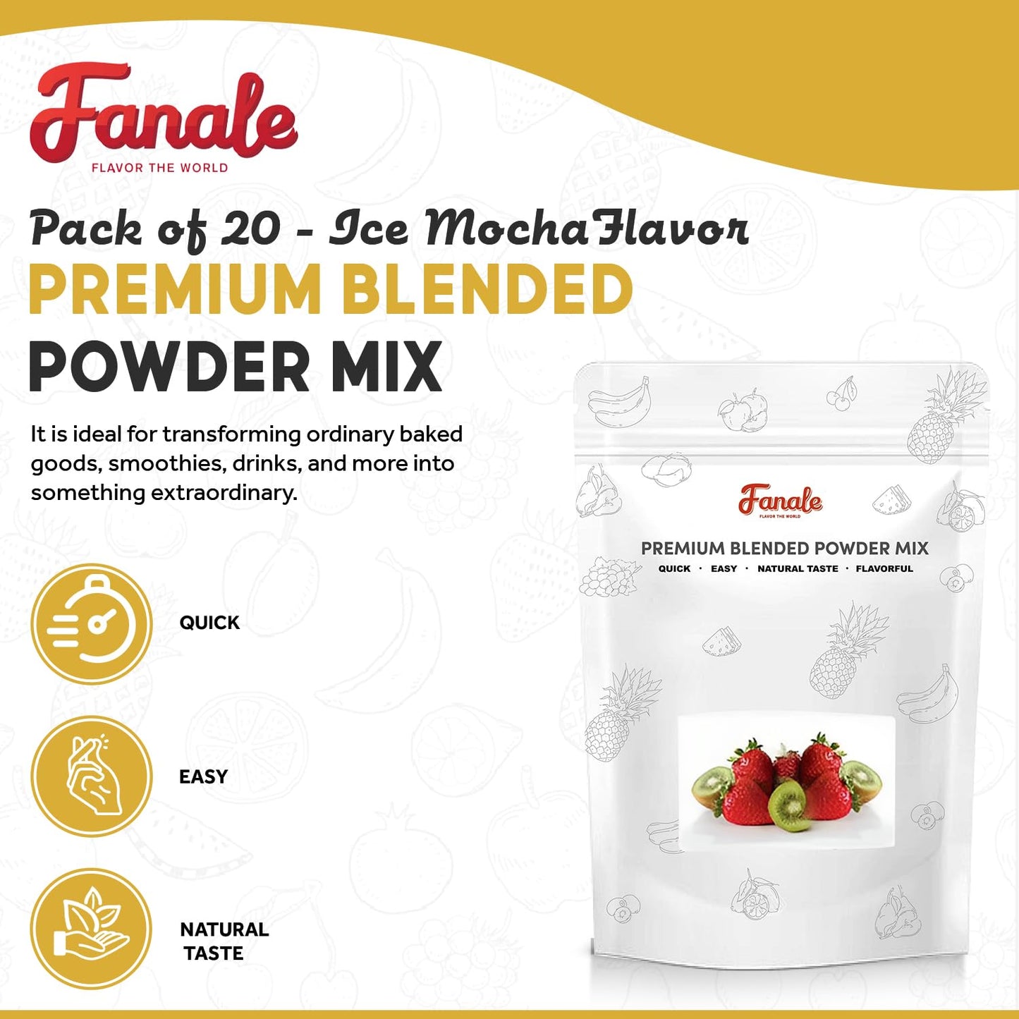Fanale Premium Ice Mocha Bubble Tea Flavoring Powder | Perfect for Baking, Smoothies, Desserts and Drinks | Instant Flavoring Powder for Boba Milk Tea - 2.2 Pounds (Pack of 20)