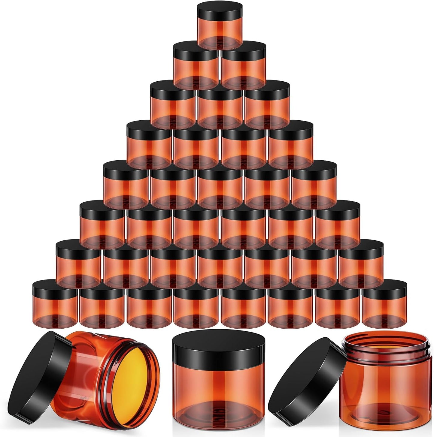 SATINIOR 36 Pieces 1 oz Plastic Jars with Lids Wide Mouth Airtight Reusable Container Acrylic Cosmetic Small Jars for Lotions Ointments Travel Toiletries Creams Make up Storage(Amber)