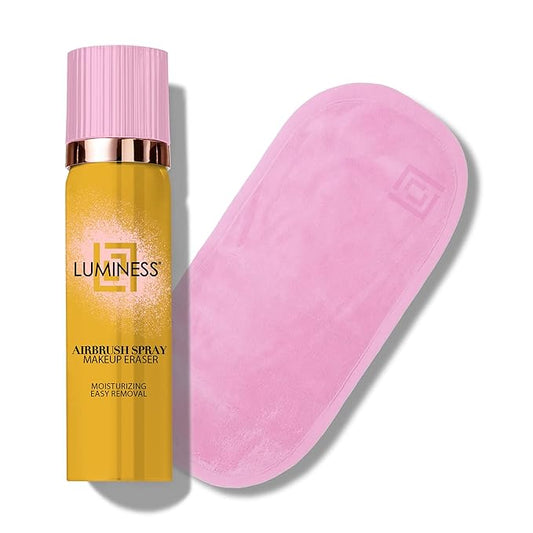 LUMINESS Airbrush Spray Makeup Eraser & Makeup Remover Cloth Set - Eye Makeup Remover Spray with Reusable & Eco-Friendly Makeup Washcloths for Face - Gentle Make Up Remover for Soft Skin