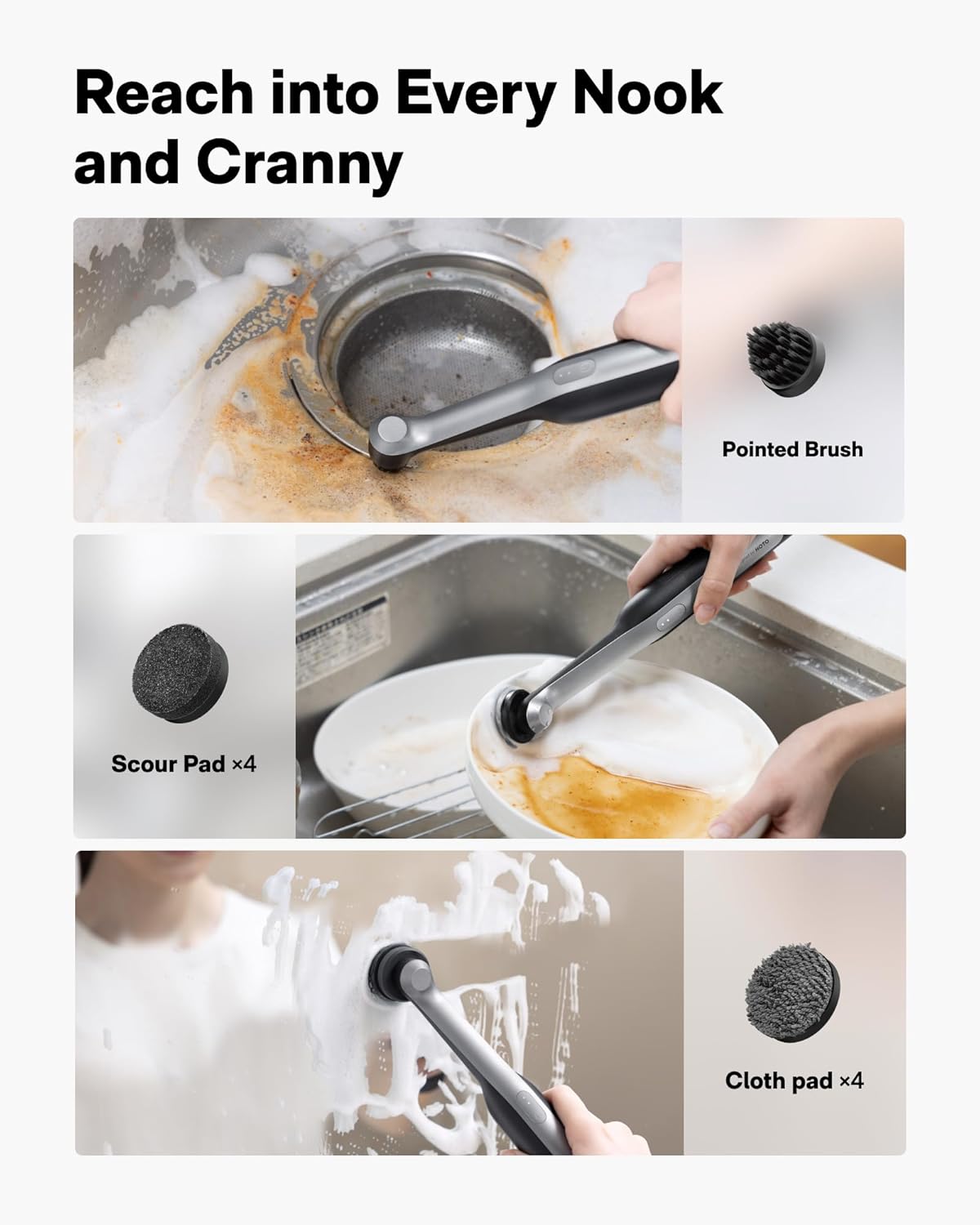 HOTO Wand™ Cordless Spin Scrubber, Electric Rechargeble Grout Cleaning Brush, IPX7 Waterproof Bathroom Scrubber, 12 Replaceable Brush Heads Version Power Scrubber for Grout, Tiles, Corners, Crevices