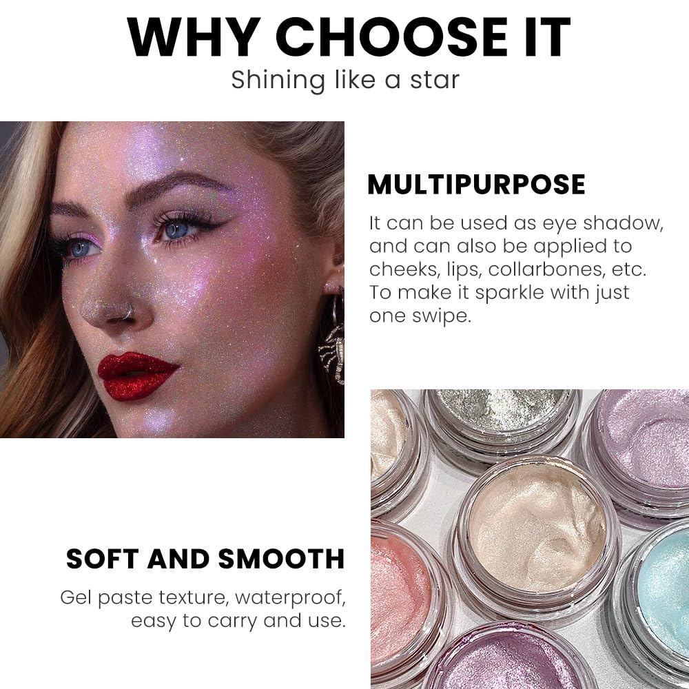 Monochrome Glitter Eyeshadow Palette,Single Light Purple Shimmer Eyeshadow,Long-Lasting Sheer Eye Makeup With A Sparkle Finish,Smooth Formula,Vegan & Cruelty-Free