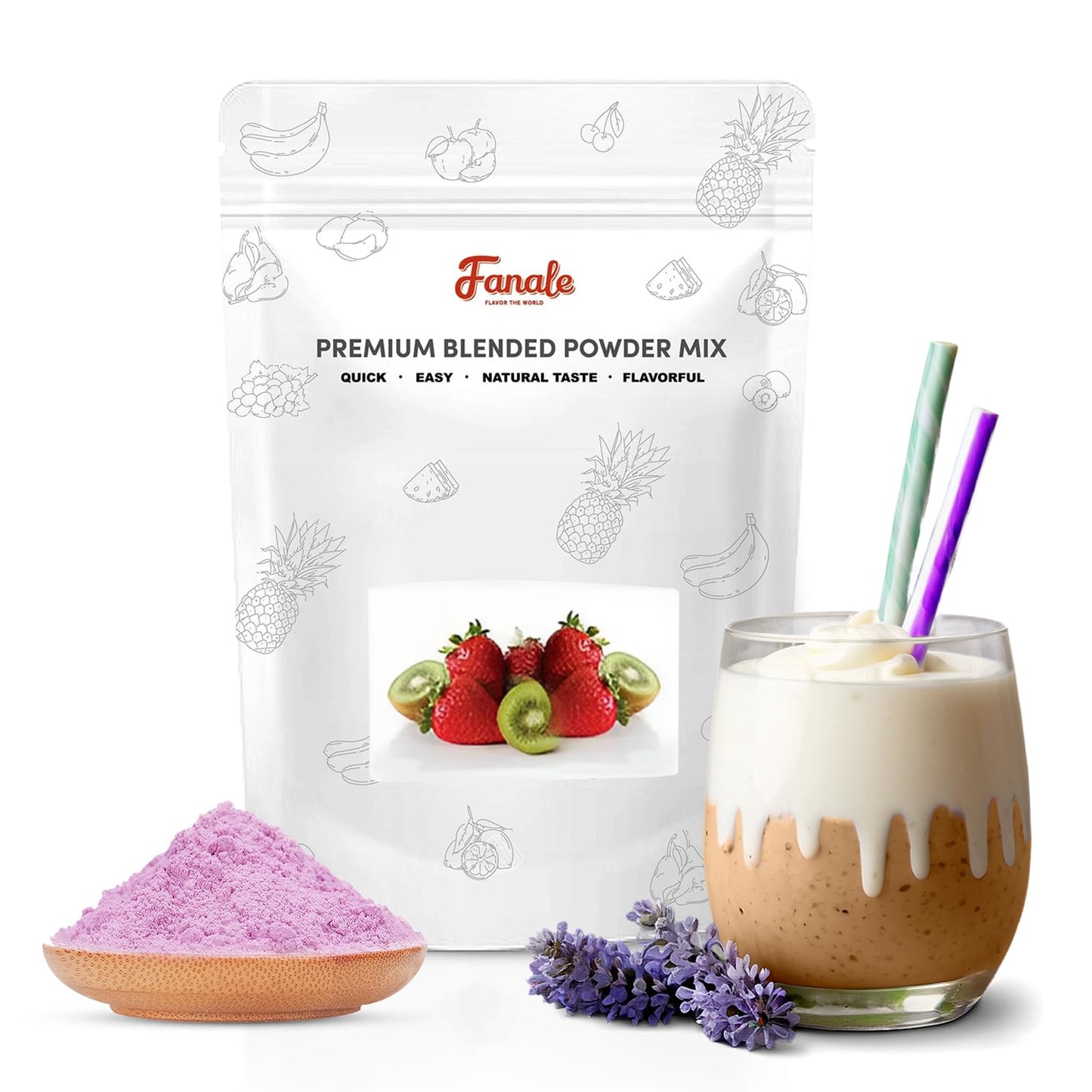 Fanale Premium Lavender Bubble Tea Flavoring Powder | Perfect for Baking, Smoothies, Desserts and Drinks | Instant Flavoring Powder for Boba Milk Tea - 2.2 Pounds (Pack of 20)