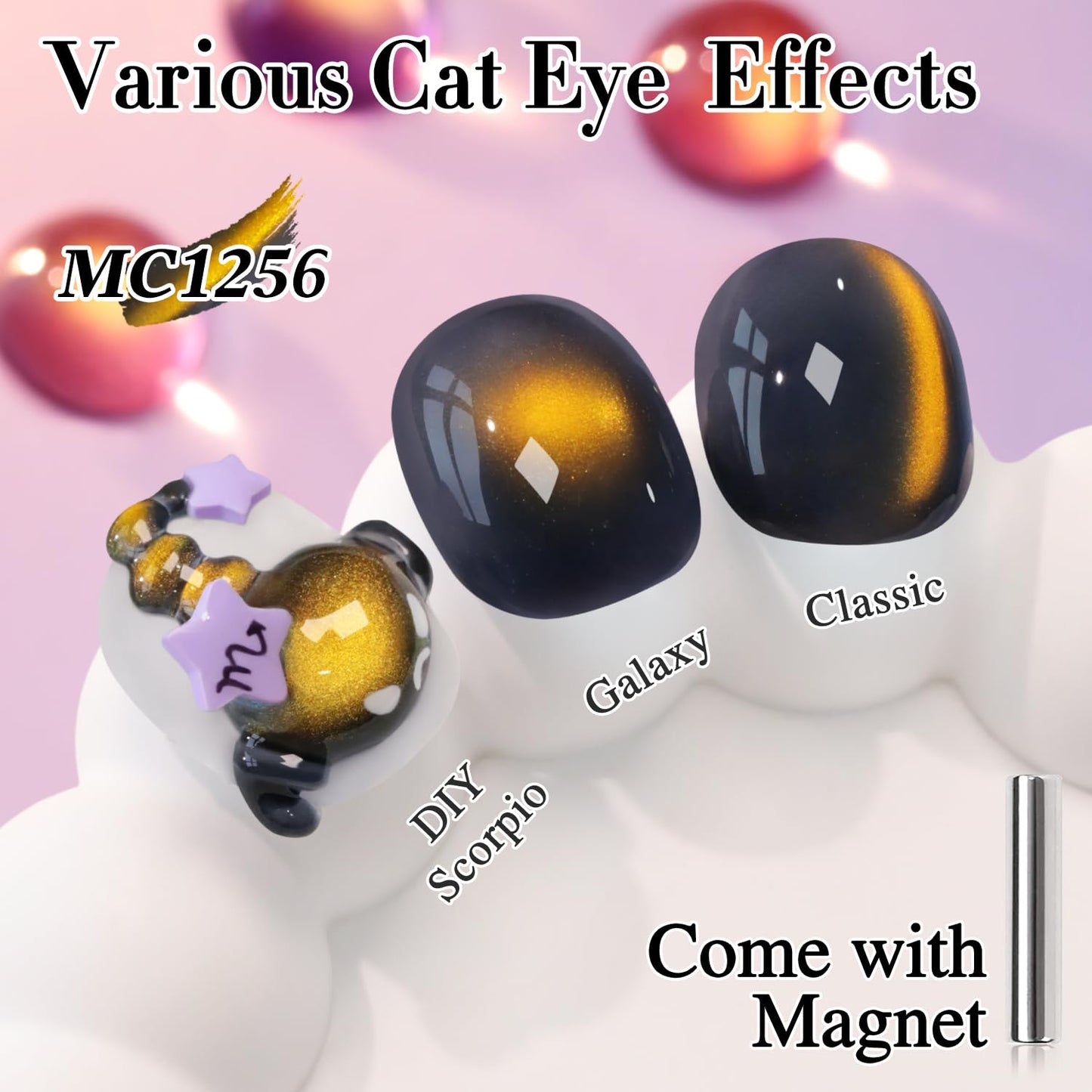 Double Rhythm Jelly Glass Cat Eye Gel Polish with Magnet 15ML Holographic Glitter Shimmer Translucent Sheer Color Magnetic Nail Polish Salon DIY at Home (Golden Black-MC1256)