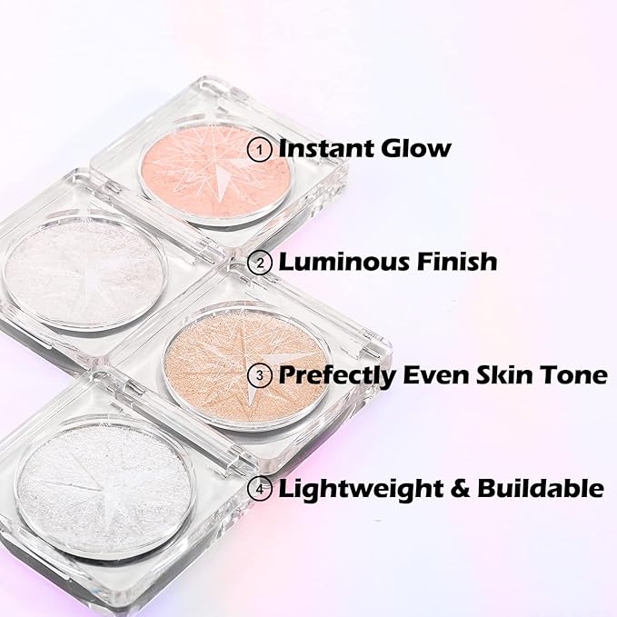 Erinde Pearl Shimmer Glitter Highlighter Highlight Makeup Contour Powder, Silver Highlighter Face Illuminator Highlighter, Highlighter Makeup iluminadores Illuminator for Face Body Cheek