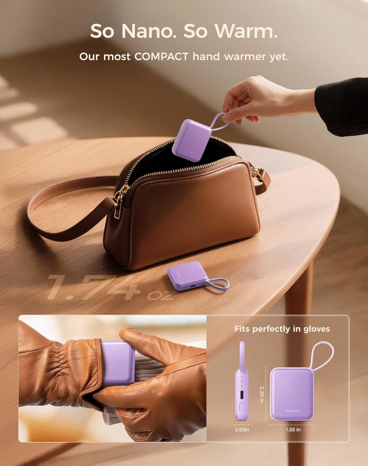 OCOOPA Hand Warmers Rechargeable, Smart Temp Control 7H*2 Long Safe Heat, Ultra Slim, Pocket-Size Design That Fits Gloves, Gifts for Women, Outdoor, Office, Commute (UT5 Nano)