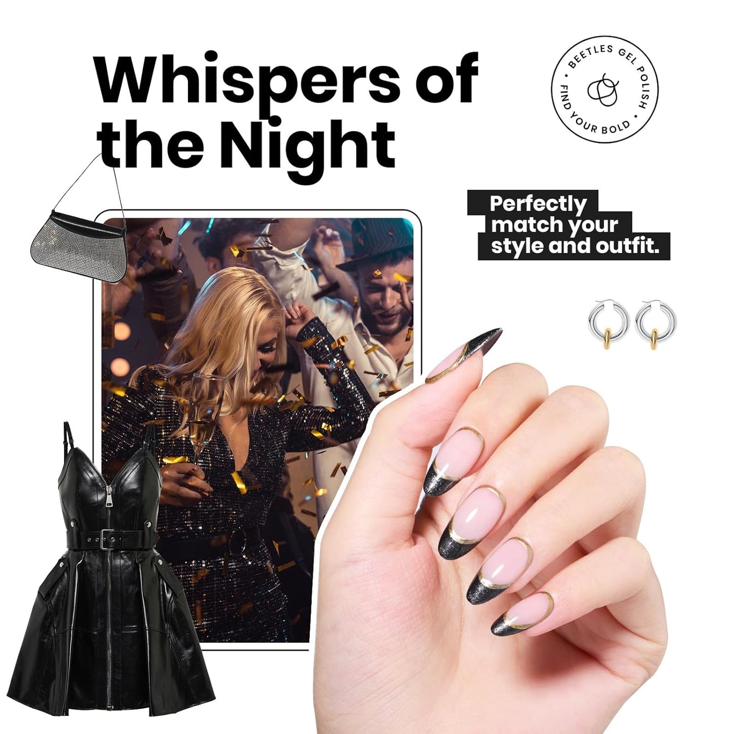 Beetles Black Glitter Nail Polish-1Pcs 15ml Fast Drying Nail Polish Shimmer Black Winter Nail Polish Nail Lacquer Glossy Finish Nail Art Design for Women,Up to 8 Days of Wear, 0.51 FL OZ