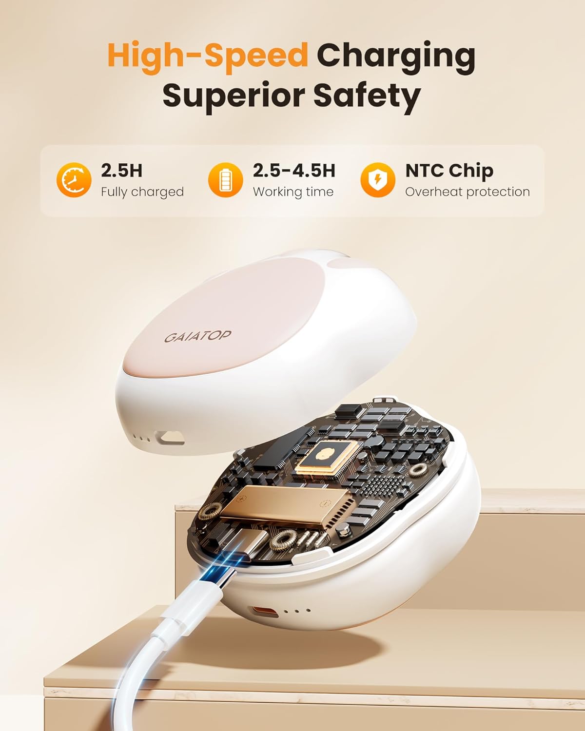 Gaiatop Hand Warmers Rechargeable, 2 Pack Cute Cat Paw Design 3 Levels Magnetic Electric Pocket Heater, Reusable Portable Hot Hands Gifts for Women Men Cat Lover