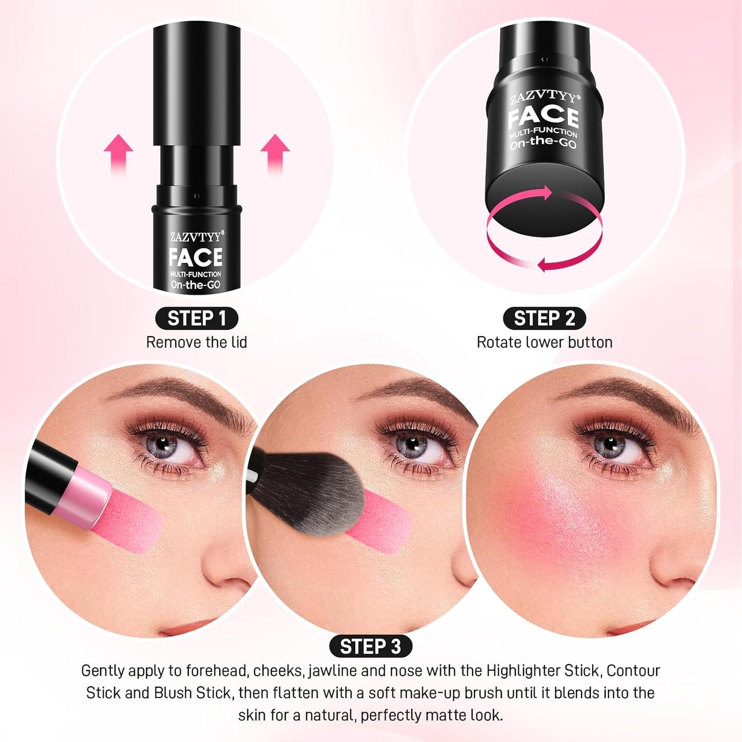 3Pcs Cream Contour Stick Makeup Kit,Shades with Highlighter Stick,Blush Stick and Bronzer Contour Stick for Sculpt the Cheeks,Long Lasting,Waterproof,Matte & Dewy Finish (Fair, 01# 02# 03#)