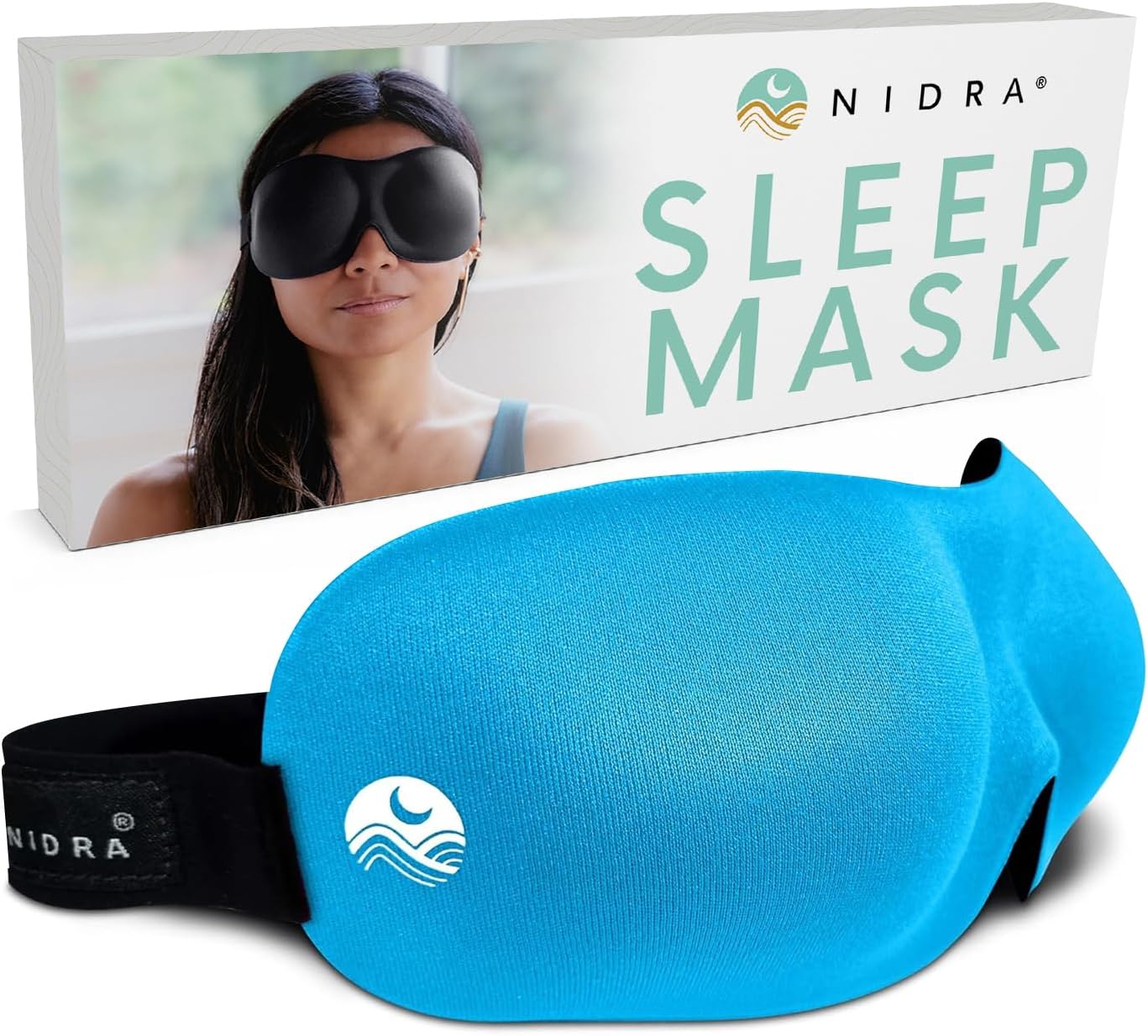 Nidra Contoured Sleep Mask for Side Sleepers – Zero Pressure Fit, Light Blocking Eye Shade for Sleeping & Travel – Blue, Standard Size