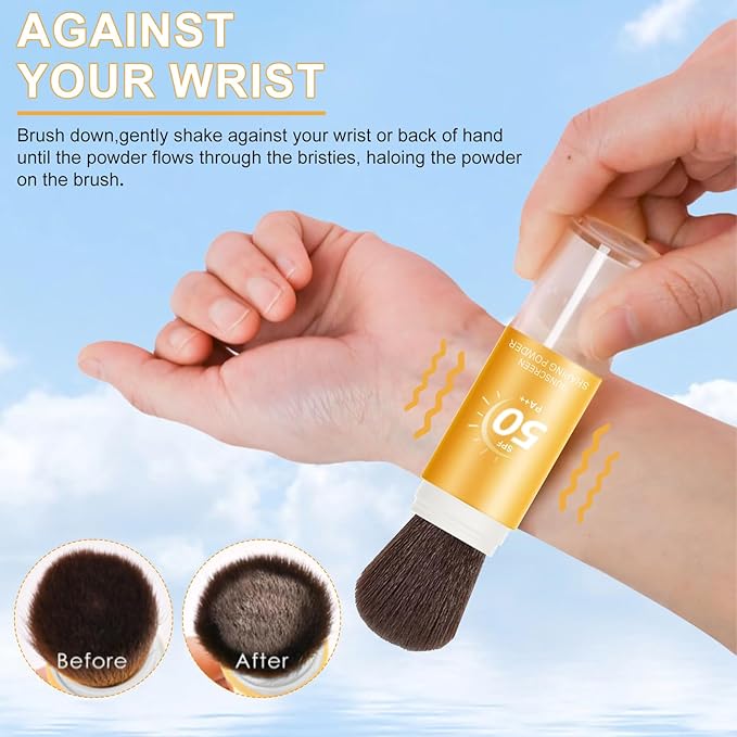 Mineral Sunscreen Setting Powder, SPF 50++ Mineral Setting Powder Sunscreen for Face with Soft Brush Powder Sunscreen for Scalp Matte Face Powder (1PC, 1.02 * 1.02 * 4.29)