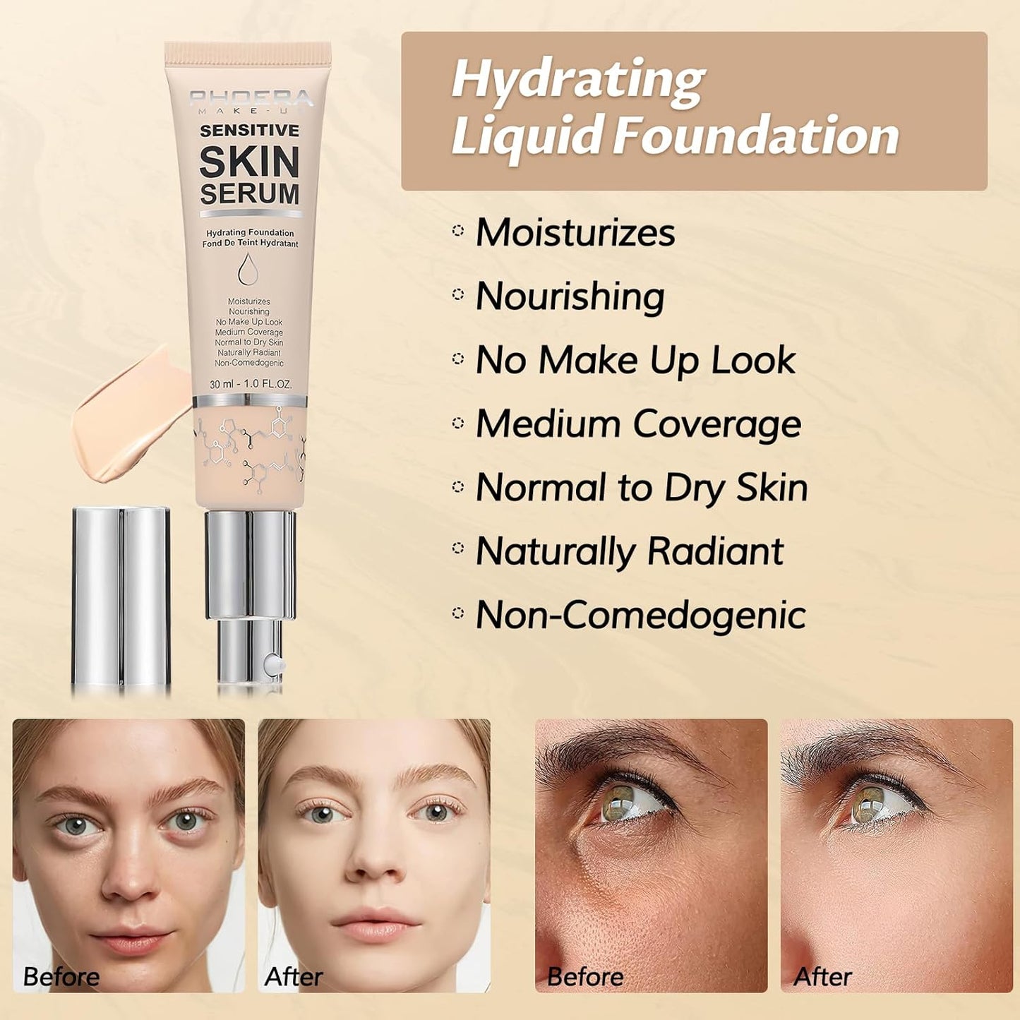 Phoera Foundation Makeup,Flawless Soft Matte Full Coverage with Matte Finish,Hydrating Serum Foundation,Face Makeup for Normal and Dry Skin(N02 Nude+N02 Nude)