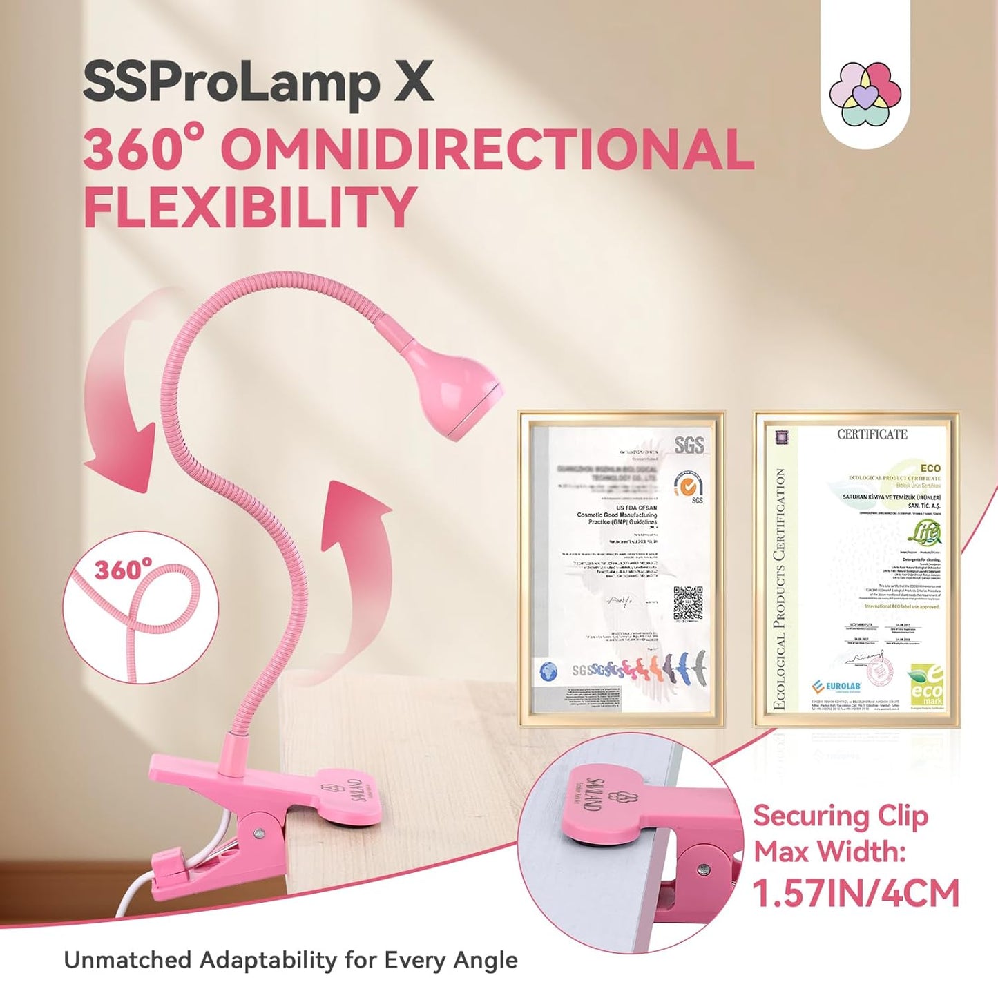 SAVILAND Gooseneck U V Lamp for Gel Nails: 2025 Pink LED U V Nail Gel Lamp 10s Flash Cure Light Gel Nail Tips Lamp with Desk Clip for Gel Nail Polish Mini Nail Dryer for Manicure Gel Light