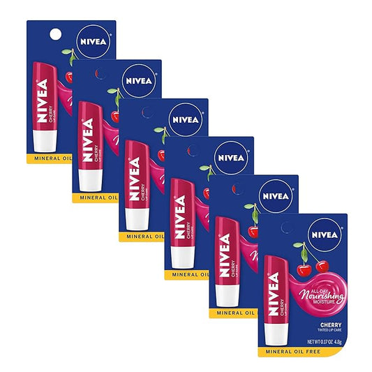NIVEA Cherry Lip Care - Tinted Red for Beautiful, Moisturized Lips - .17 oz. Stick (Pack of 6)
