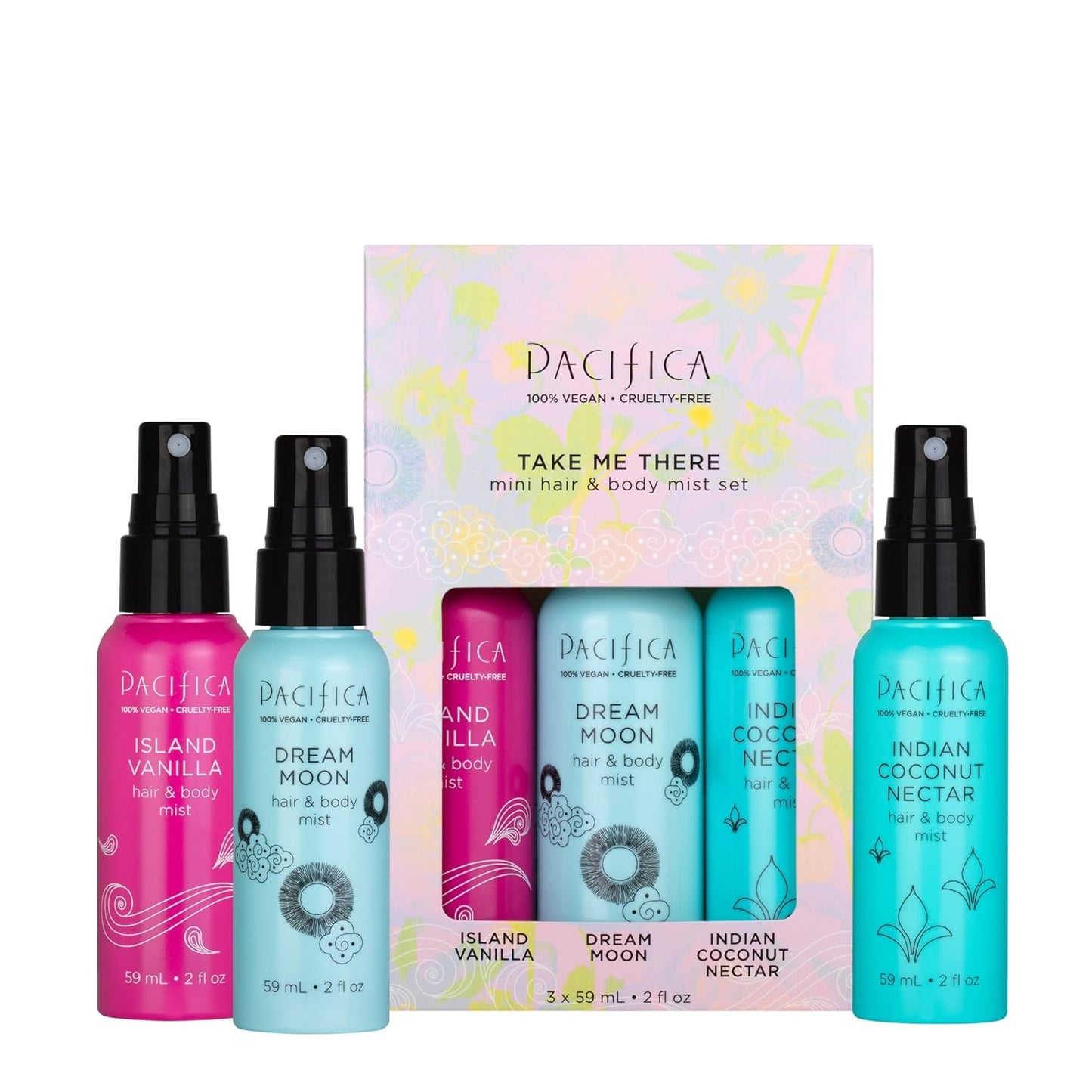 Pacifica Hair & Body Mist Take Me There Travel Size, Gift Set, Fragrance, Perfume Body Spray, Island Vanilla, Dream Moon, Silver Moon (Set of 3) Clean Vegan & Cruelty-Free Dermatologist Tested