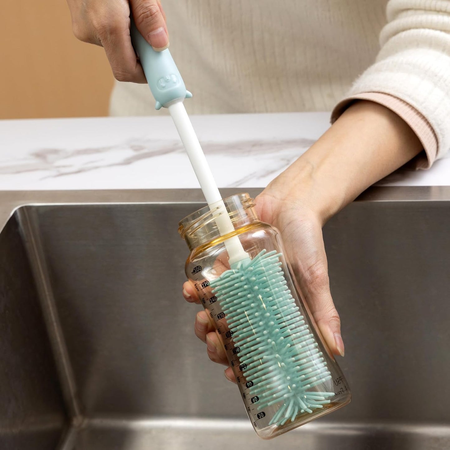Silicone Bottle Cleaning Brush, 13.4in Long Handle Water Cup Bottles Cleaner for Baby Bottles, Stanley Mug, Sports Bottle, Glass Vase, with a Tiny Cup Lid Gap Cleaning Brush, z Blue