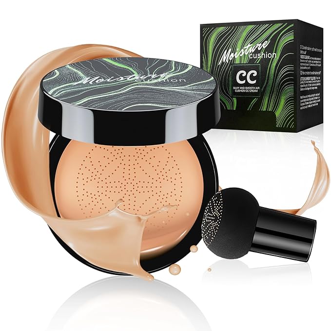 Mushroom Head Air Cushion CC Cream Foundation - Moisturizing & Long-Lasting BB Cream Concealer Makeup Base for All Skin Types, Brighten Long - Lasting Even Color Correcting Concealer (Medium Deep)