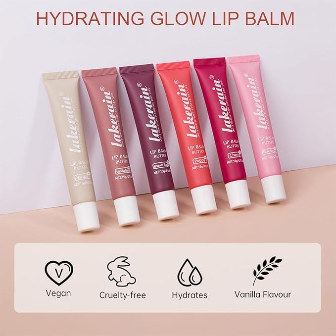 Lip Glowy Balm Butter Lip Balm Plumps Moisturizing Hydrating Lip Mask Repair Moisturizer Lips Care Lip Treatment for Dry Cracked Lip, Glossy Finish, Vegan Tinted Lip Balm Chapstick (#3 Brown Sugar)