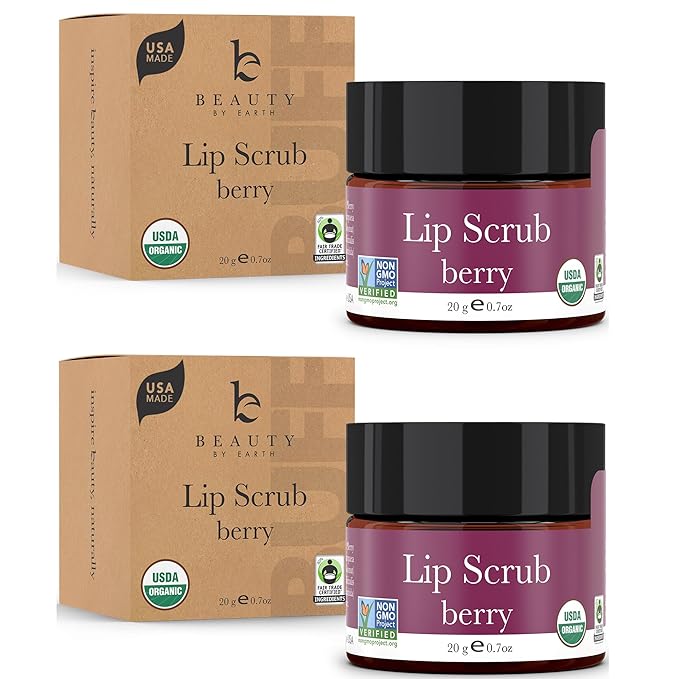 Organic Lip Scrub Berry - Lip Scrubs Exfoliator & Moisturizer, Lip Exfoliator Scrub, Sugar Lip Scrubs, Lip Sugar Scrub, Lip Care Products for Chapped Lips, Lip Scrubber, Lip Moisturizer for Dry Lips