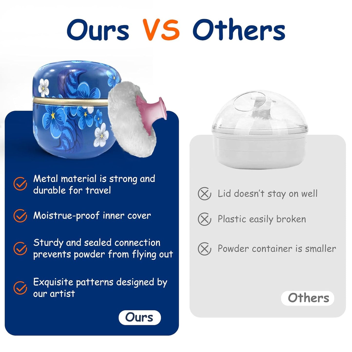 Body Powder Puff and Container for Dusting Powder, Women Powder Puff and Powder Case for Bath and Travel (Blue Season)