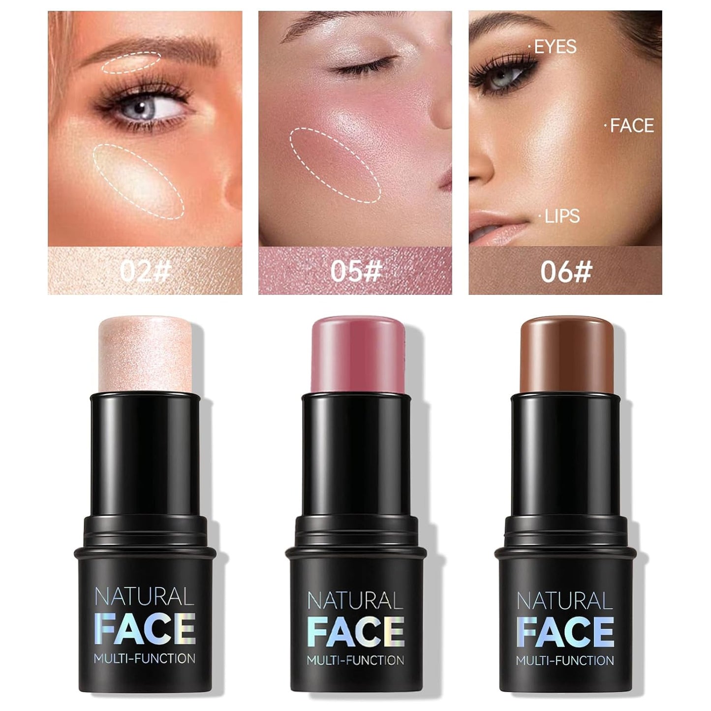 3Pcs Cream Contour Stick Makeup Kit,Create Face Contour,Highlighter Stick,Blush stick for Sculpt the Cheeks,Bronzer Contour Sticks,Waterproof Long-lasting Contour set,Non-greasy（01#,03#,04#）