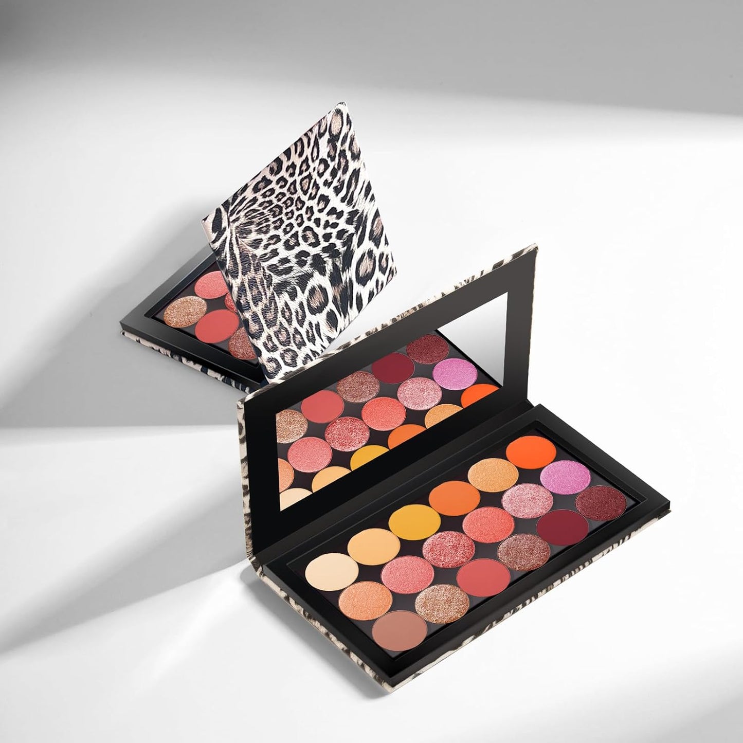 2 Packs Leopard Magnetic Makeup Palette Empty with Spatula and Metal Stickers, 18-pan and 9-pan Empty Eyeshadow Palette for Travel, DIY