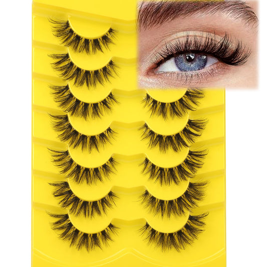 Lashes Natural Look False Eyelashes Clear Band Wispy Faux Mink Eyelashes Short Natural Cat Eye Strip Lashes Pack 7 Pairs by Kiromiro
