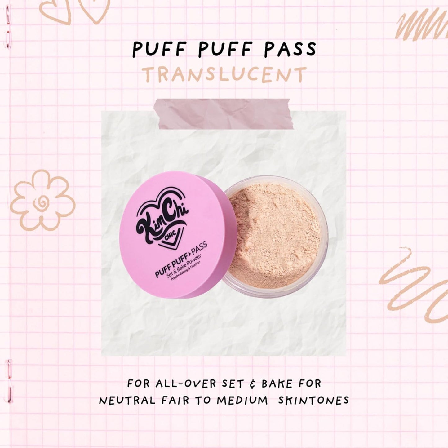 Kimchi Chic Beauty Puff Puff Pass Set and Bake Setting Powder for Makeup, Extra Fluffy Loose Face Powder Poof, Soft Natural Face Makeup for Uneven Skin Tone, 03 Translucent