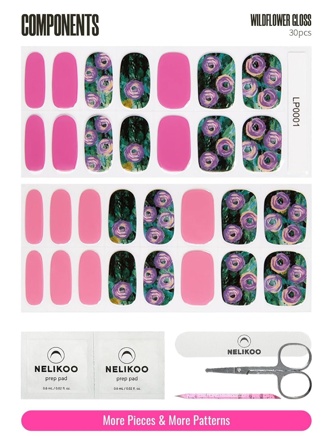 Semi Cured Gel Nail Strips, 30 pcs Stikers, Wraps, Salon-Quality, 2 Weeks Long Lasting Ice Age