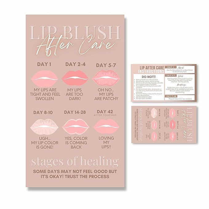 Lip Blush Aftercare Instruction Cards | 55 Pack | 2x3.5” inch Business Card Size | Lip Blush Supplies