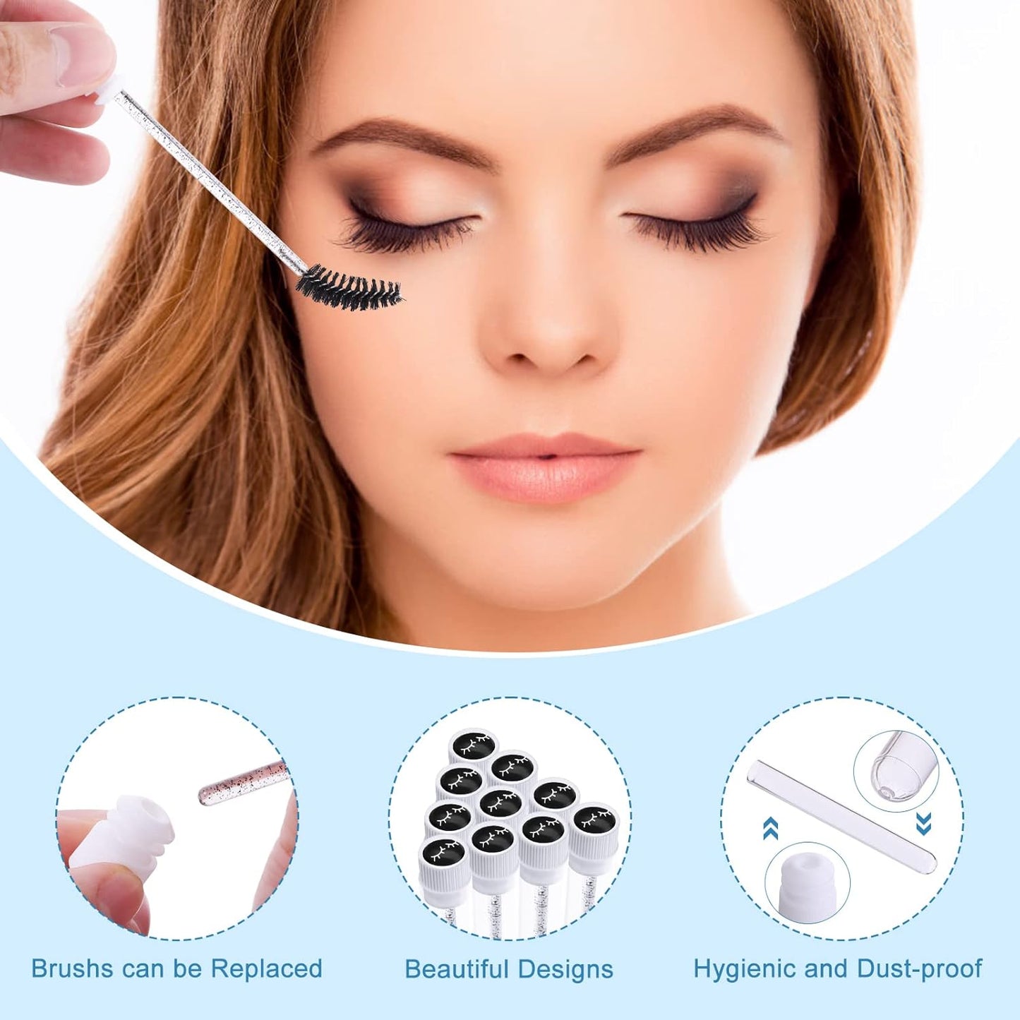 Homicozy 40 Pcs Lash Shampoo Bottle Brushes & Dispensers Set - 10 Pcs Lash Brushes, Tubes & Aftercare Bag for Clients, Women, Girls (Black)