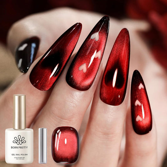 Born Pretty Red Cat Magnetic Gel Nail Polish, Black Red Glass Gel Polish Halloween Cat Magnetic Nail Polish Nail Art Manicure Salon DIY at Home 15ML