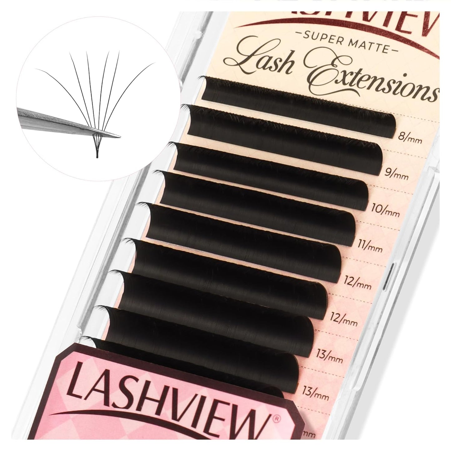 LASHVIEW Volume Lash Extensions 0.03-0.20 J/B/L/C/CC/D Curl 8-16mm Mixed & Single Length Tray, Soft Matte Dark Professional Eyelashes Extension(0.05 D 12mm)