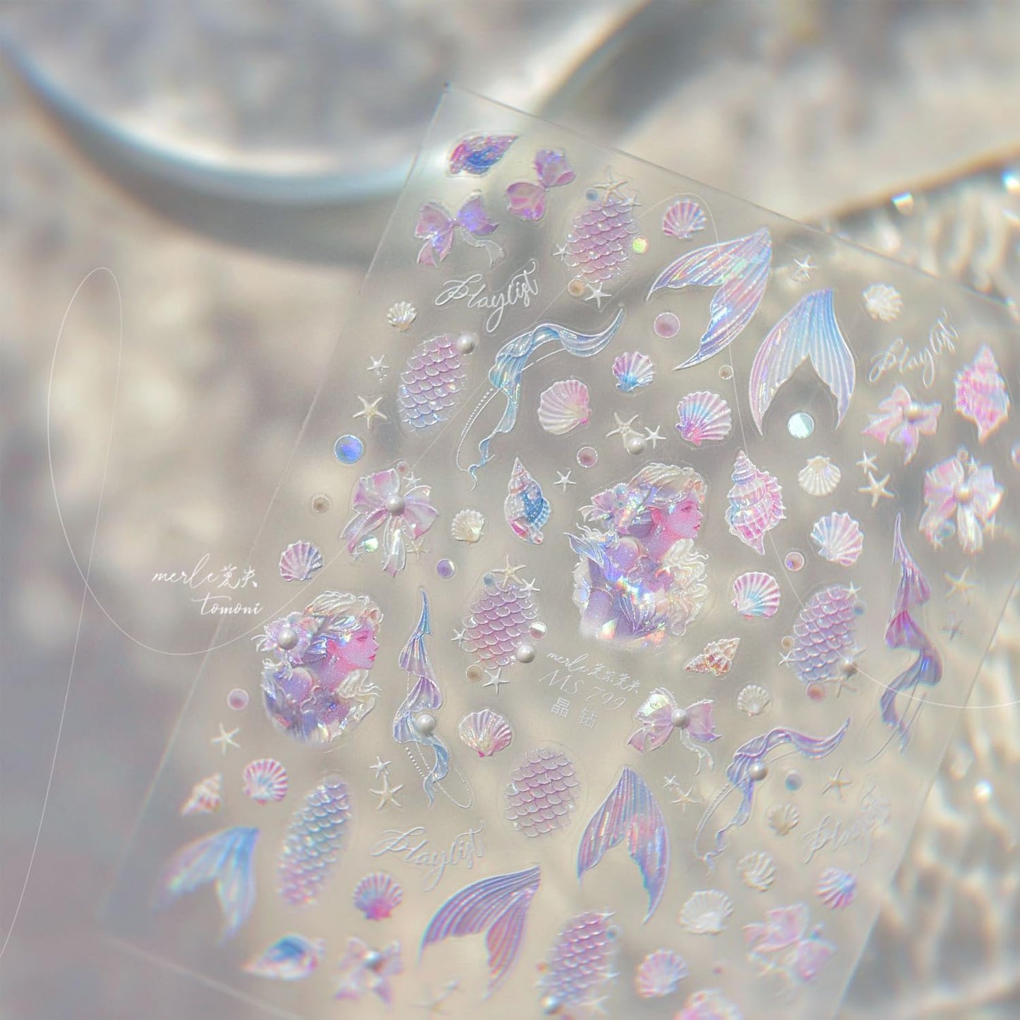 Summer Seashell Starfish Nail Art Stickers 5D Embossed Shiny Shell Nail Decals Cute Mermaid Nail Accessories Ocean Theme Summer Nails Design Pearl Bow Nail Adhesive Sliders for Women Manicure