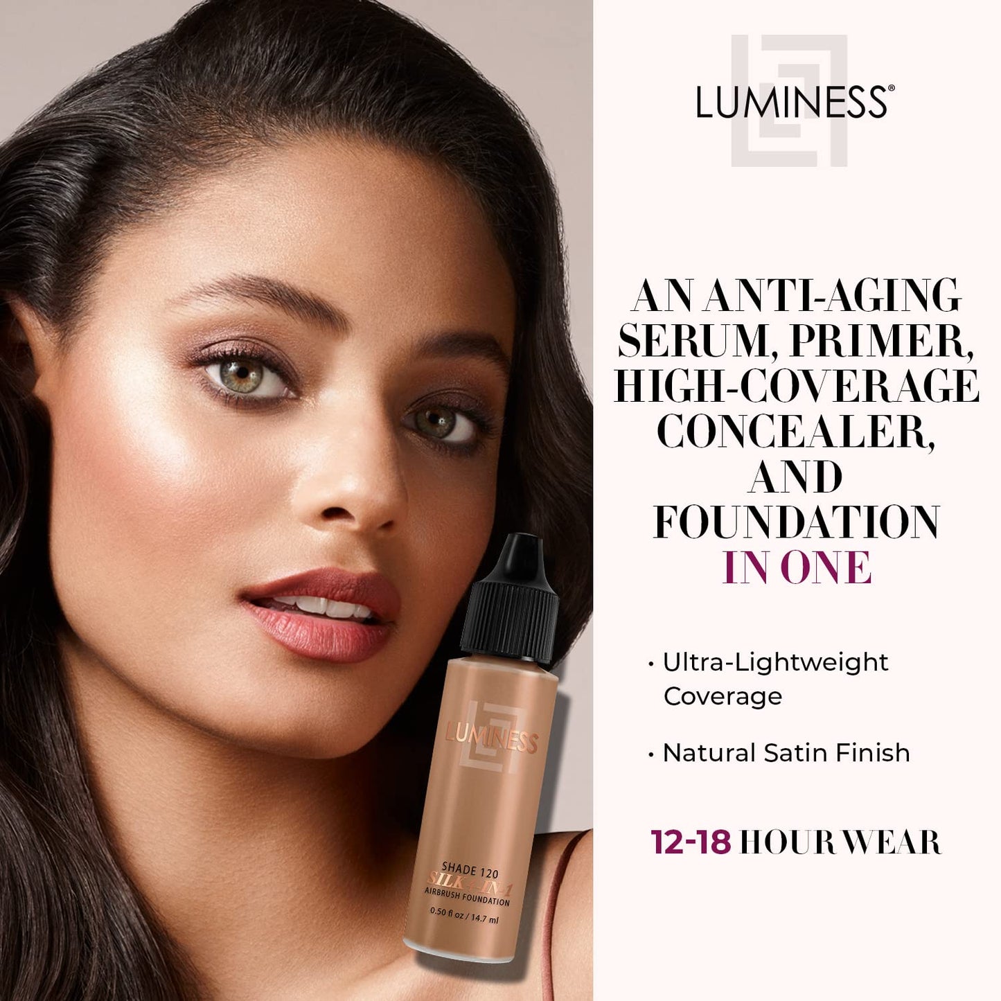 Luminess Air Silk 4-In-1 Airbrush Foundation- Foundation, Shade 120 - Sheer to Medium Coverage - Anti-Aging Formula Hydrates and Moisturizes - 0.5 Fl Oz (Pack of 1)