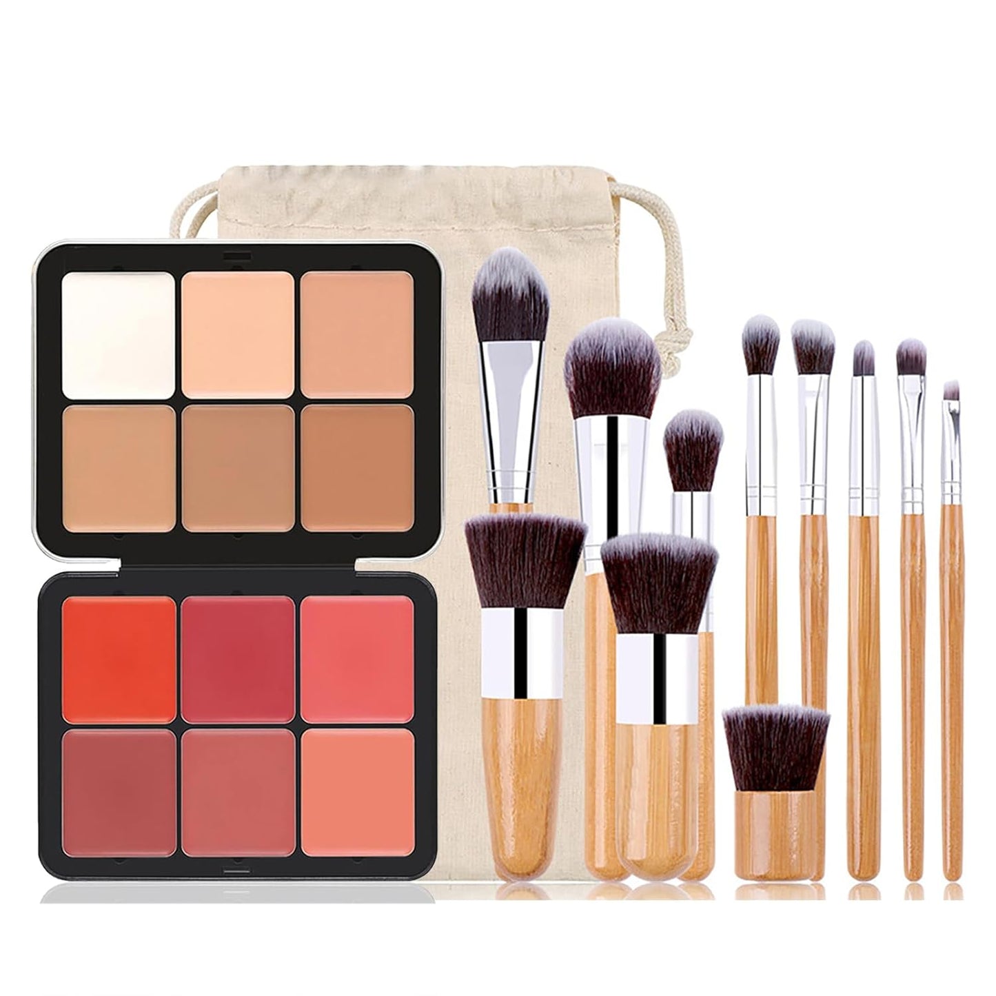 Cream Concealer Palette/Blush Palette Kit, 2 In One Blendable Blush Concealer Contour Set with 11 Pcs Complete Makeup Brush and Storage Bag, High Impact Buildable Color, Vegan & Cruelty Free