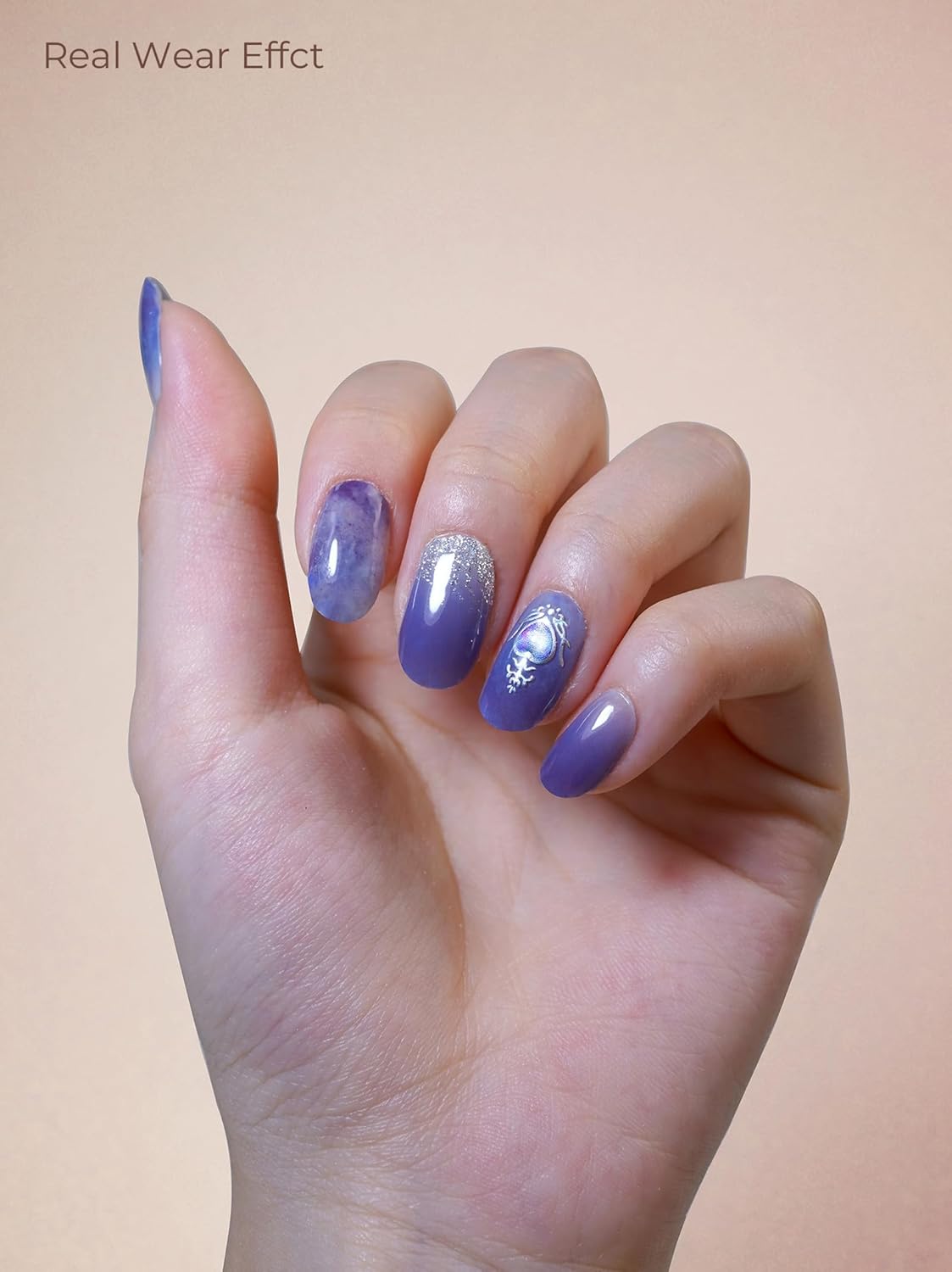 Pre Cured Gel Nail Strips - 44PCS Salon Quality Gel Nail Stickers - Long Lasting Polish Wraps for Women no UV Light Needed Easy Apply& Remove (Crystal Blue）