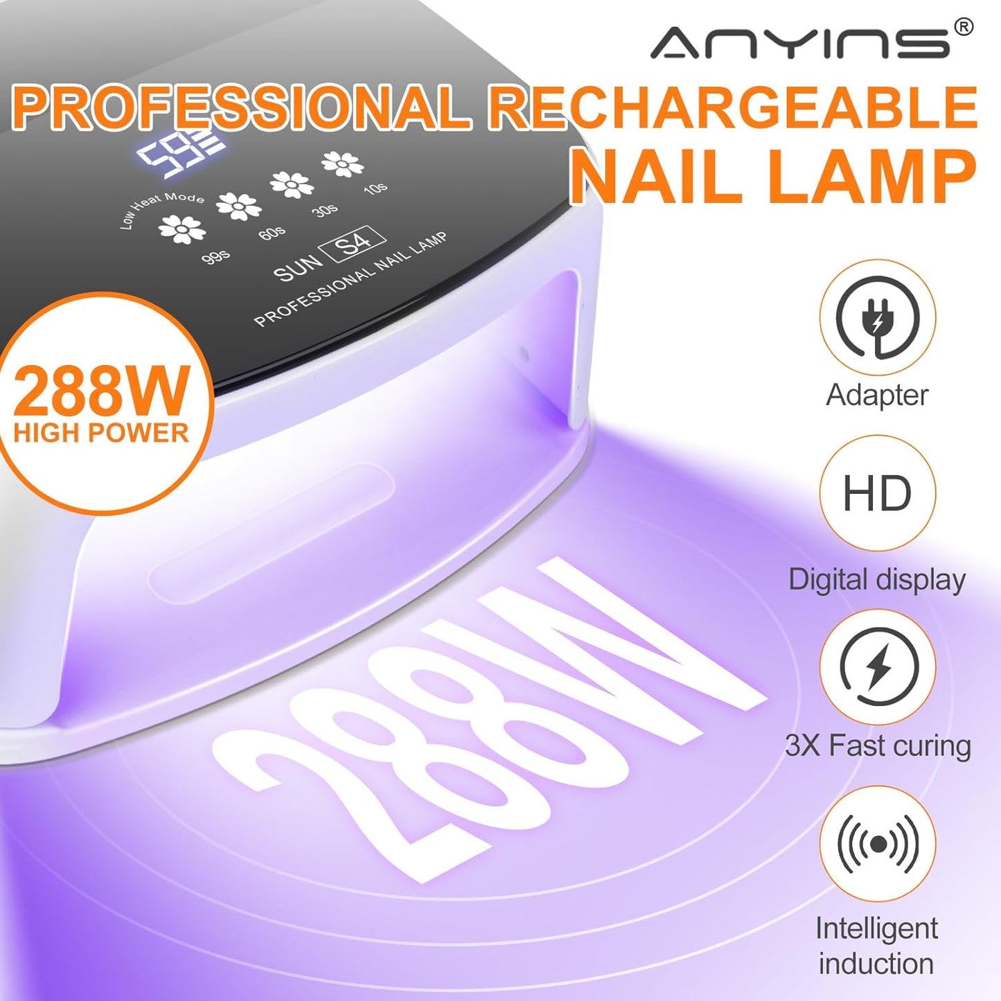 UV Nail Lamp, 288W 8 Hours Super Long-Lasting 15600mAh Professional Cordless UV LED Lamp for Nails 66Pcs Lamp Beads Automatic Sensor Gel Nail uv Light for Nail Art at Home and in Salons Gold
