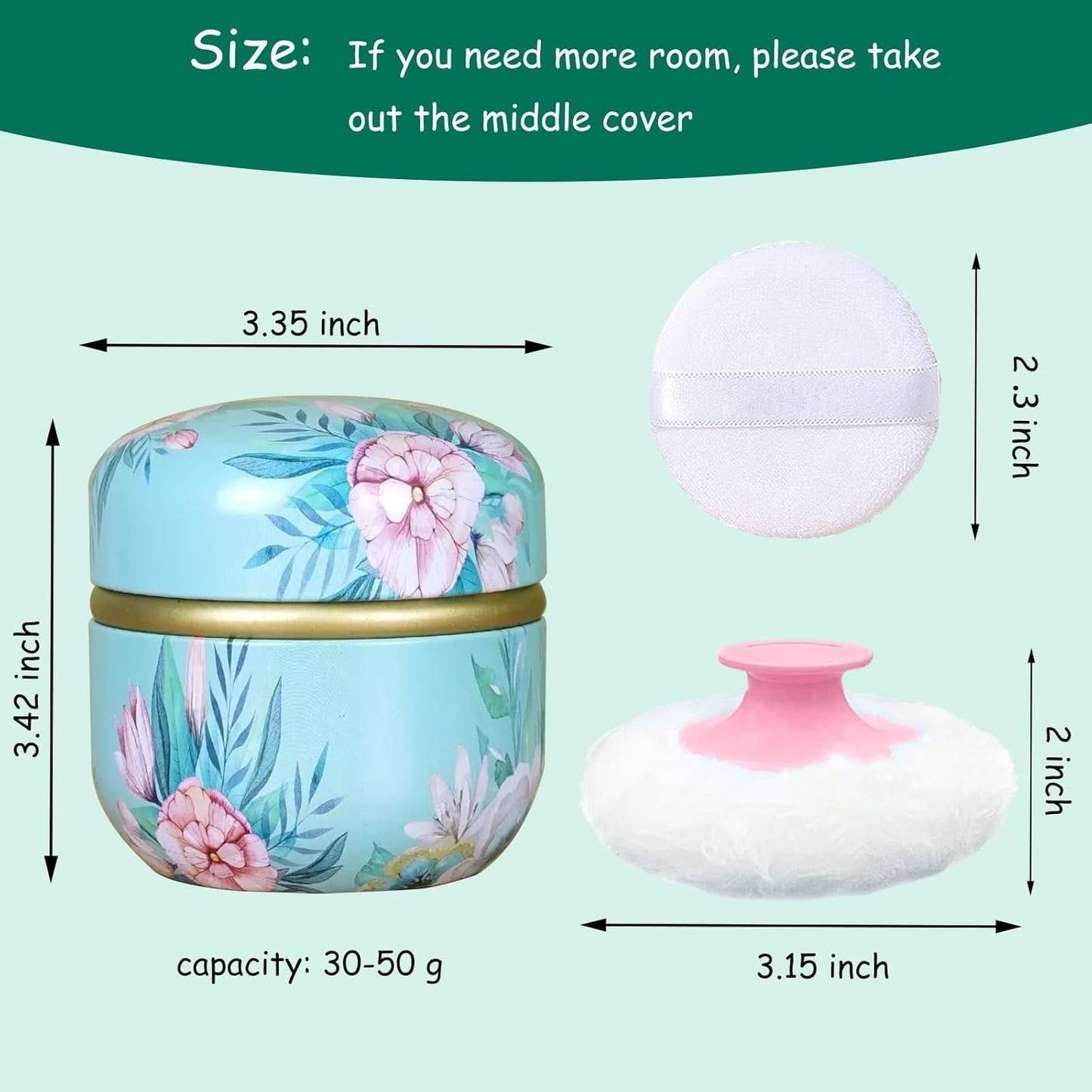 Body Powder Puff and Container for Dusting Powder, Women Powder Puff and Powder Case for Bath and Travel (Peony)