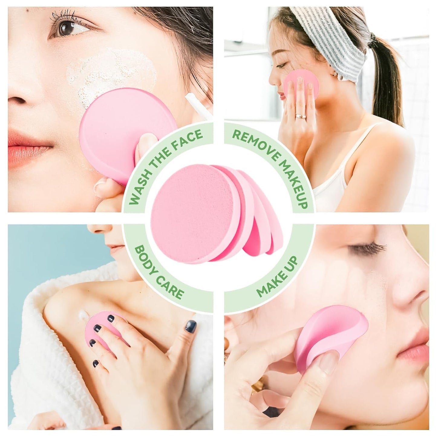 MotBach 60 PCS Pink Round Makeup Sponge, Cosmetic Sponge Round Foam Pad Eye Facial Powder Puff, Beauty Makeup Foundation Powder Blender for Women Lady All Skin Types Wet and Dry Dual Use