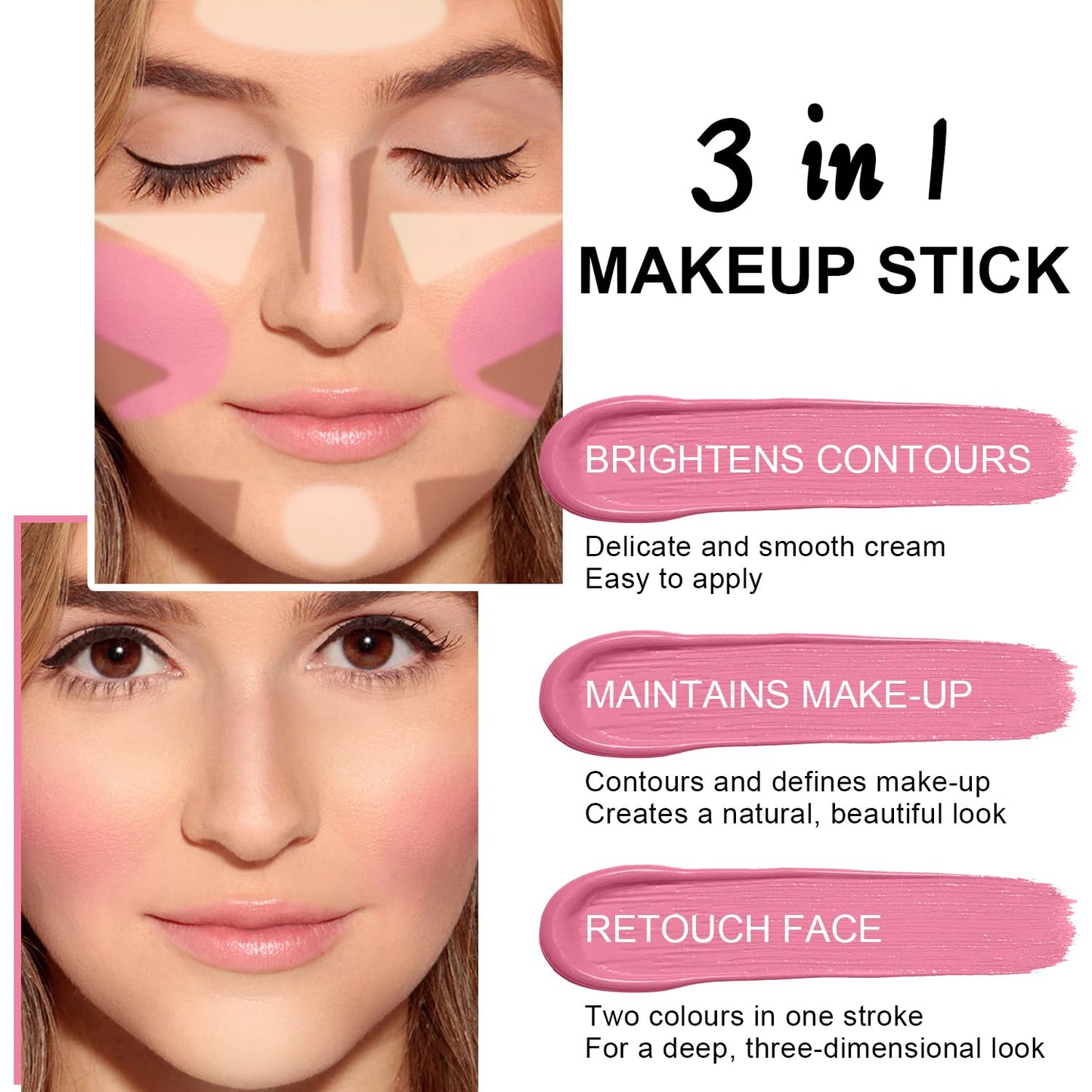 6 Colors Cream Contour Stick Makeup Contour Kit,Double-ended Cream Bronzer Stick for Sculpt, Highlighter Stick,Cream Blush Stick,Lightweight Contour Makeup Kit, Matte & Dewy Finish (SET B)