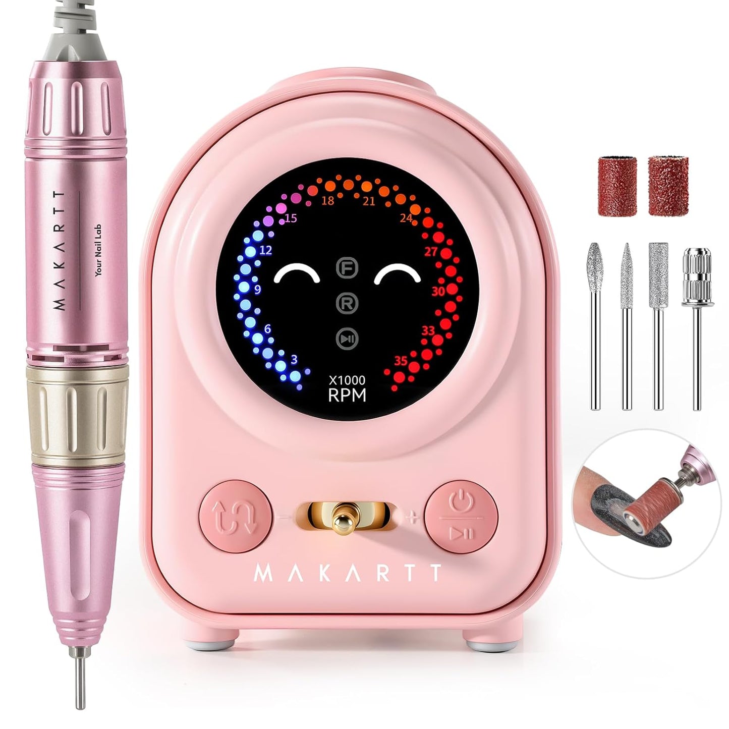 Makartt Electric Nail Drill - Professional 35000RPM E-File Machine Portable Nail Drill Kit with Drill Bits,Cute Compact Efile Salon Use Low Noise Manicure Pedicure for Acrylic Gel Nails Pink
