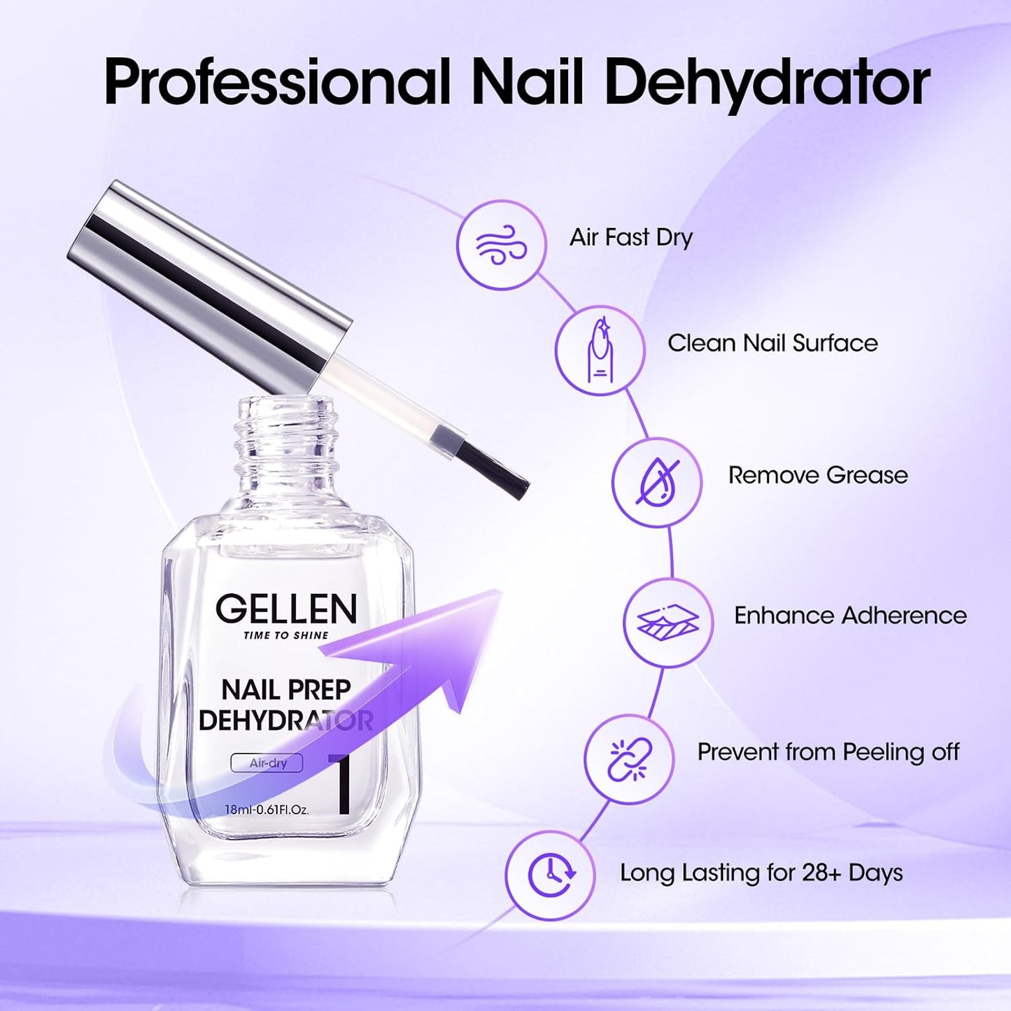 Gellen 18ML Nail Glue Gel and Nail Prep Dehydrator, 4 in 1 Soak Off LED UV Glue for False & Acrylic & Clear Press on Nails, Long Lasting for 28+ Days