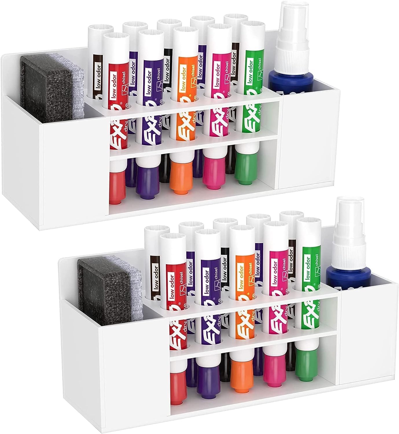 HBlife 2 Pcs Acrylic Magnetic Dry Erase Marker Holder for Whiteboard, Wall Mount 10 Slots Magnet Pen Pencil Holder for Fridge Refrigerator, Locker Organizer Accessories for Classroom Office, White